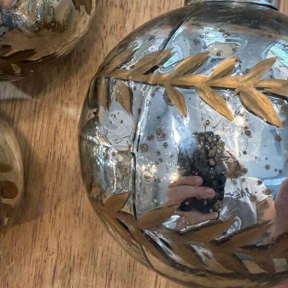 Set 3 Large Mercury Glass Kugel Style Gold Vine Ornaments ~4.5” Christmas Heavy - Picture 11 of 15